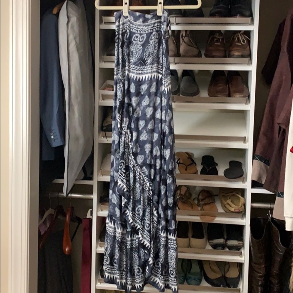 Block print blue wrap dress/skirt. Large.